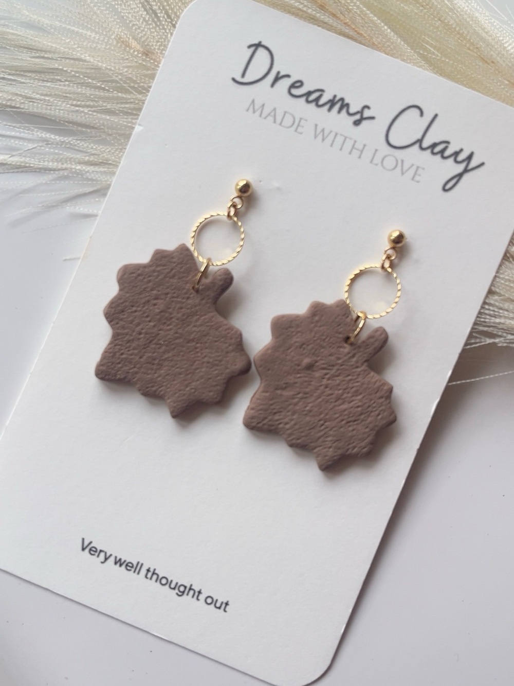 Taupe Clay Dangle Earrings with 18K Gold Hoops
